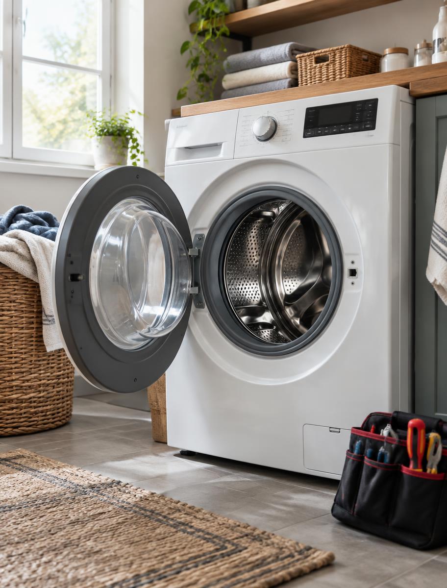 Front-loading washing machine prepared for repair